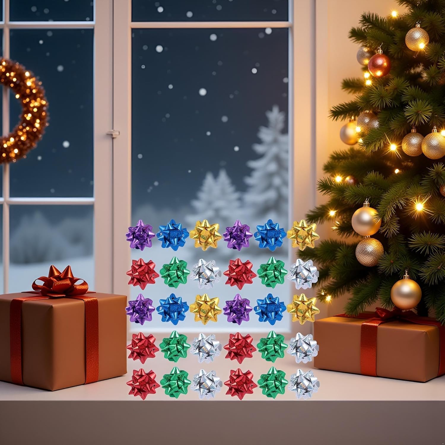 50 Pcs Colorful 1 Inch Gift Bows Christmas Bows Metallic Star Bows Party Gifts Wrapping Bows Adhesive Holiday Presents Bows for Valentine's Day, Gift Wrapping Supplies, Gift Wrap Bows - Image 5