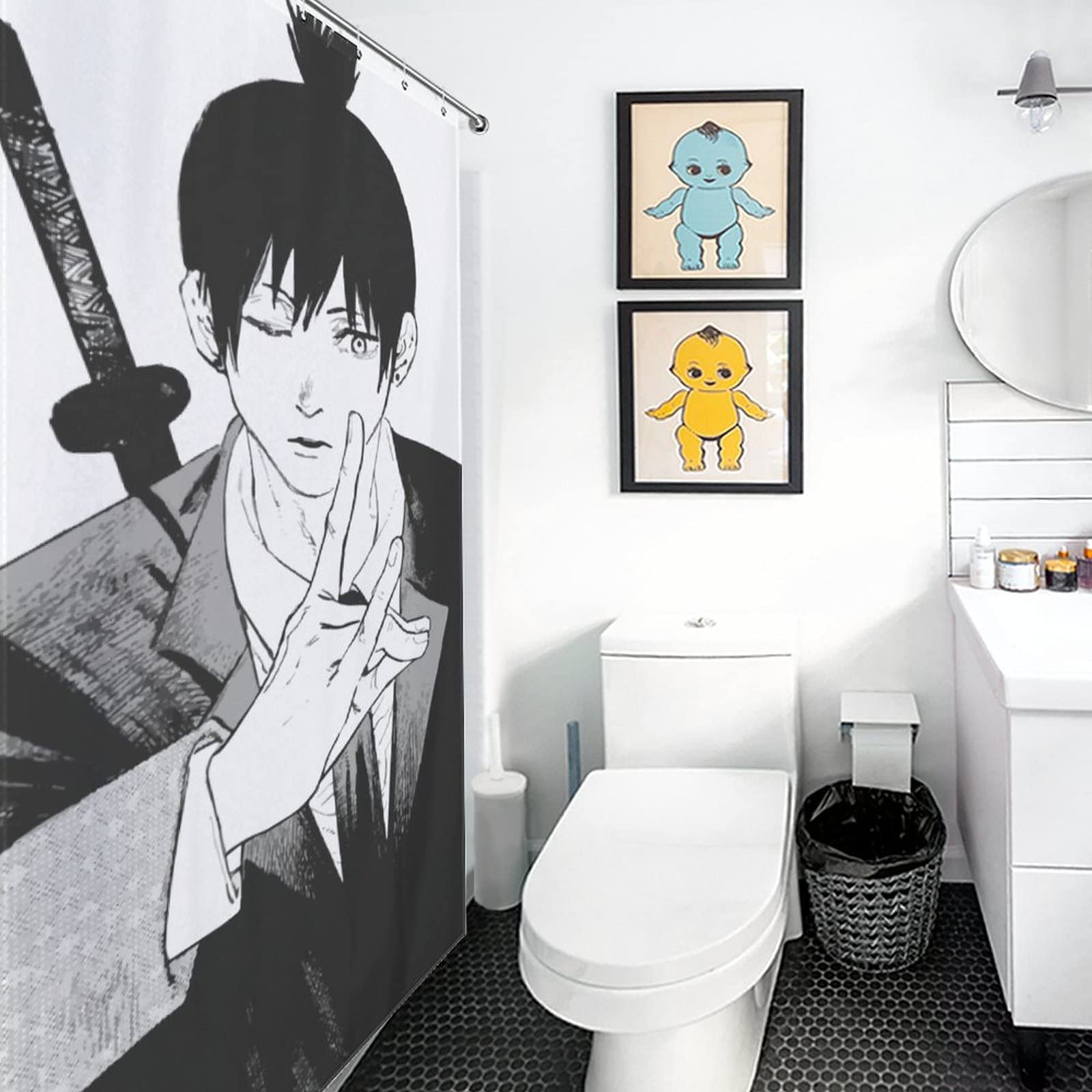 Amazon｜チェンソーマン 早川 アキ シャワーカーテン アニメ柄 防カビ