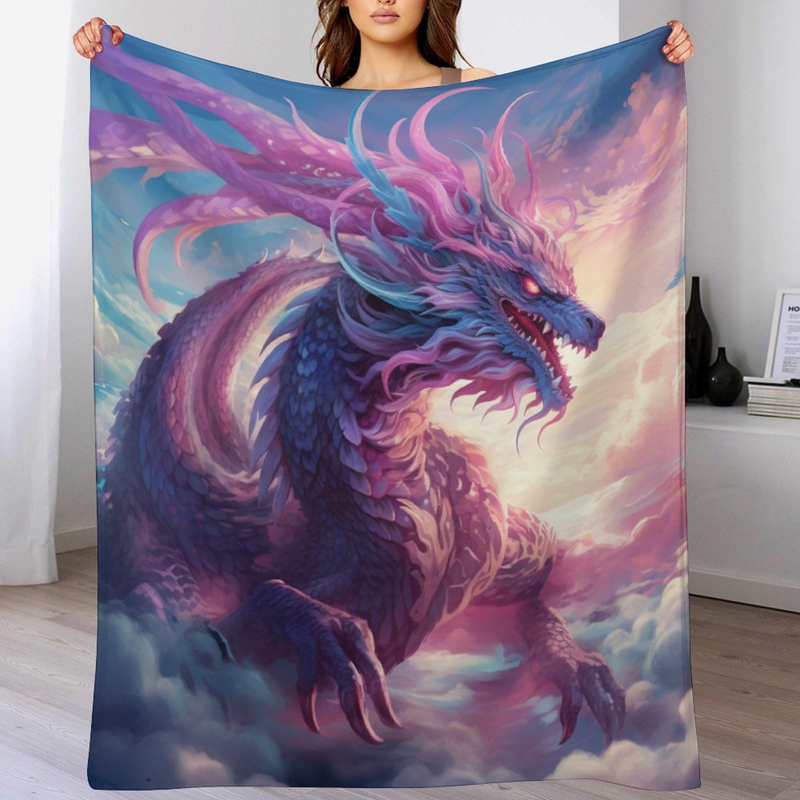 Manta de dragón suave para noches de película y relax en el salón