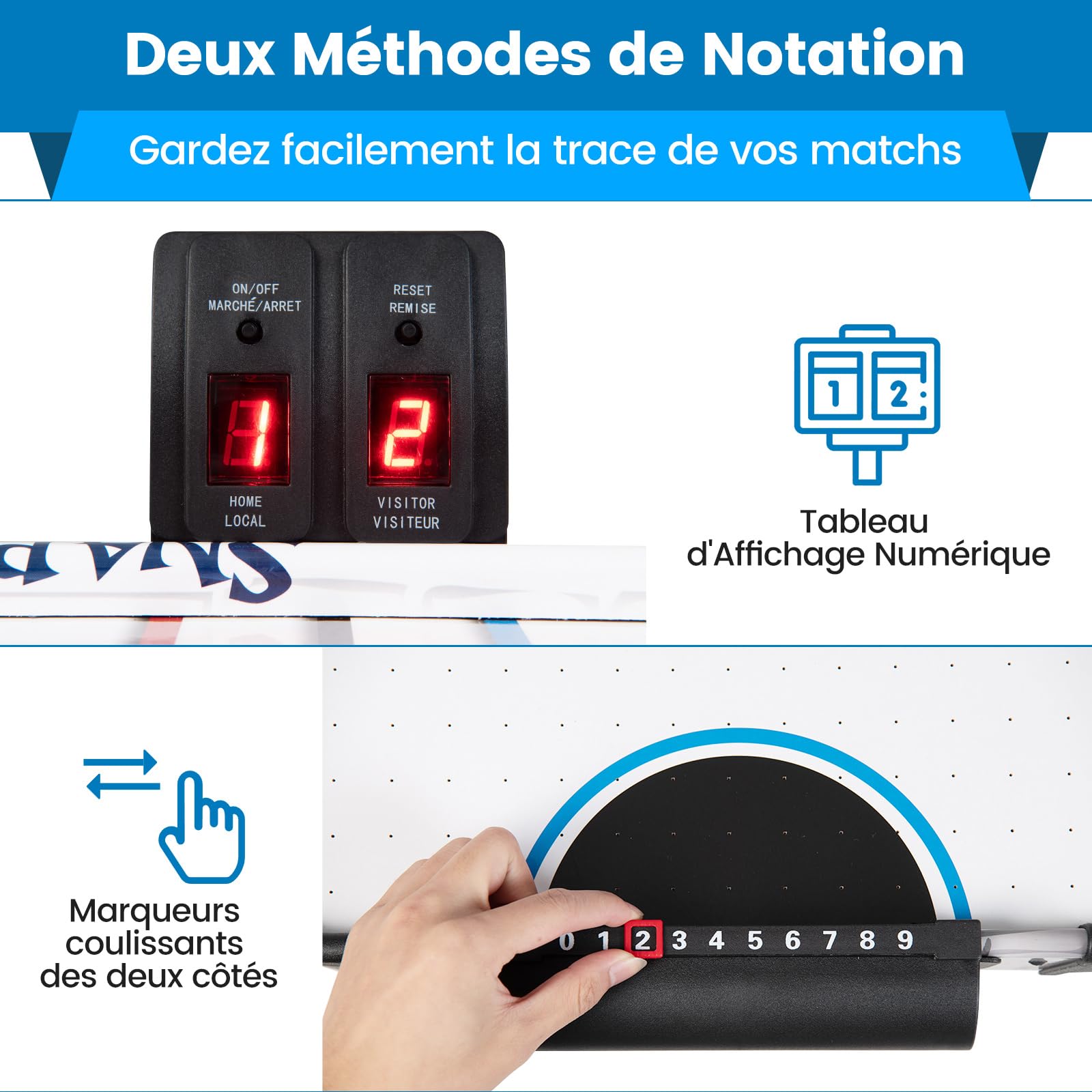 DREAMADE Table de Air Hockey 42 Pouces, Table de Jeu avec Air & Compteur de Points Électronique LED & 2 Palets & 2 Poussoirs & 2 Tapis de Feutre, pour Enfants & Adultes, Noir + Blanc