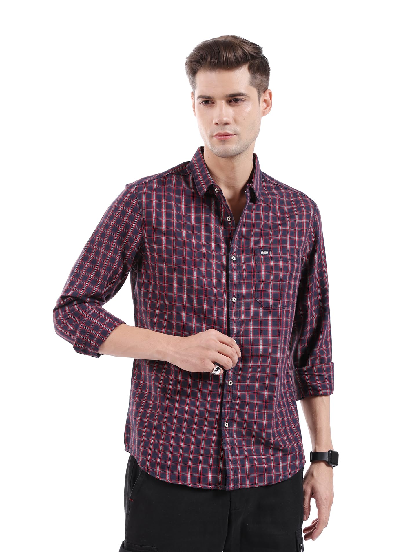 the indian garage co Men Cotton Slim Fit Checkered Full Sleeves Spread Collar Casual Shirt-picture-22