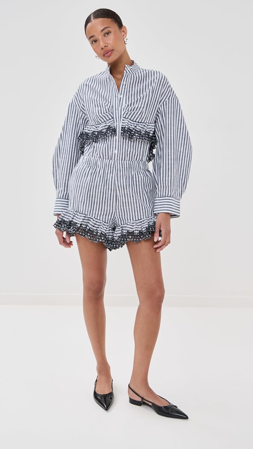 Kika Vargas Women's Momoyo Navy Stripes Cotton Top - Image 5