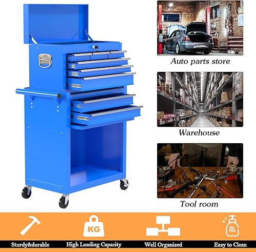Miniatura 7 de Cofre de herramientas rodante de alta capacidad de 8 cajones, caja de herramientas de almacenamiento extraíble con ruedas y cajones, caja de
