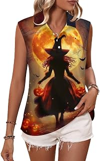 joo meryer Womens Halloween Witch Graphic Printed Moisture Wicking Tennis Golf Shirt Polo Shirts