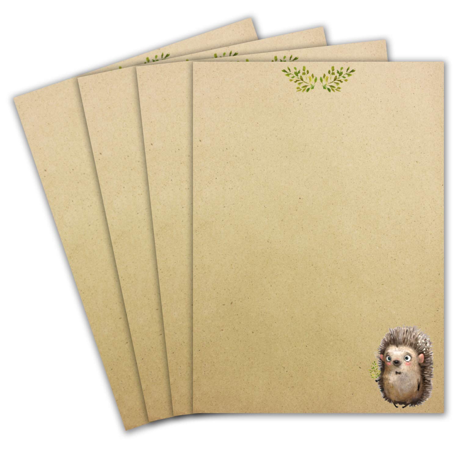 Paper24 Lot de 150 feuilles de papier à lettre Format A4 Beige/marron avec motif hérisson 100 g/m² 21 x 29,7 cm