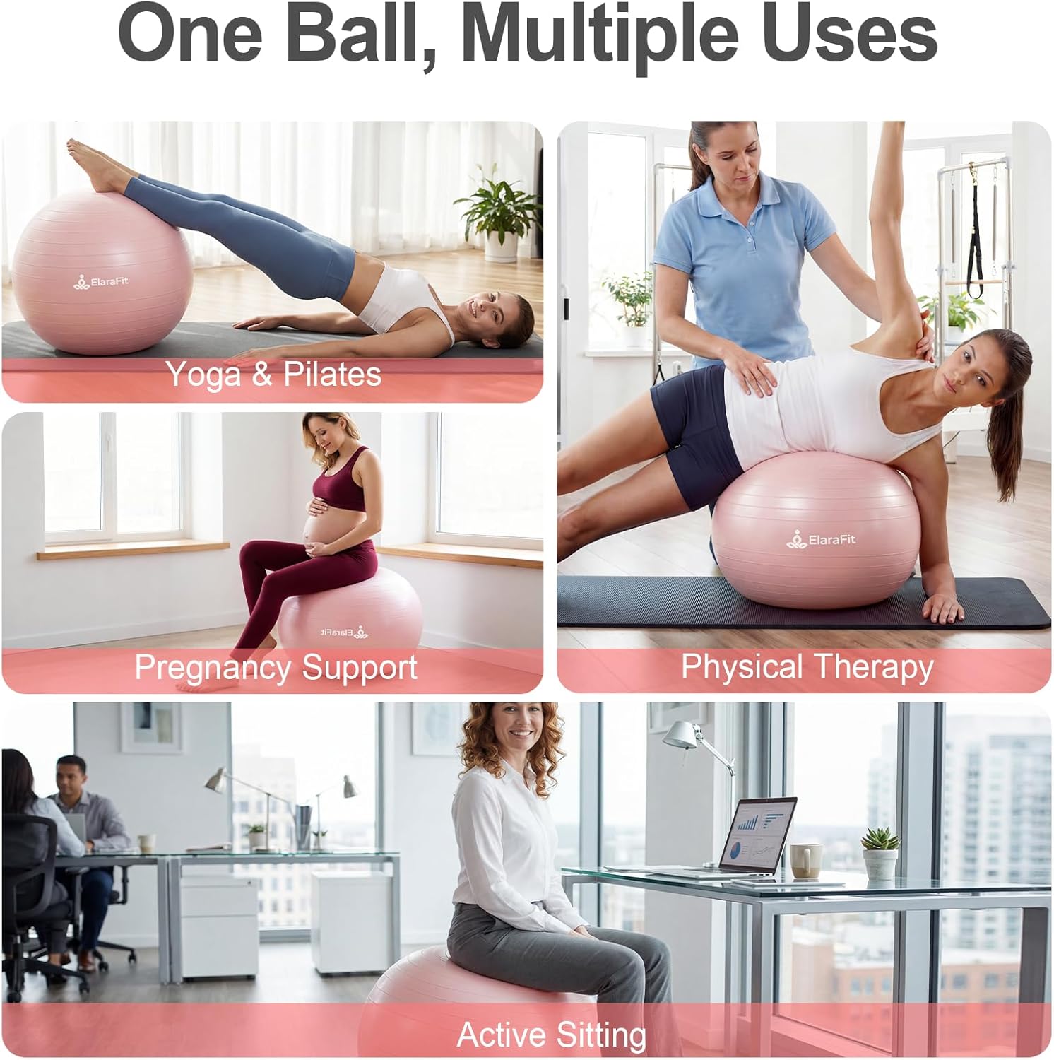 Anti Burst Large Exercise Ball for Yoga Non Slip Pilates Ball with Pump 550 lbs Capacity for Pregnancy, Fitness Size L 23 to 26 inches, About 58 to 65cm