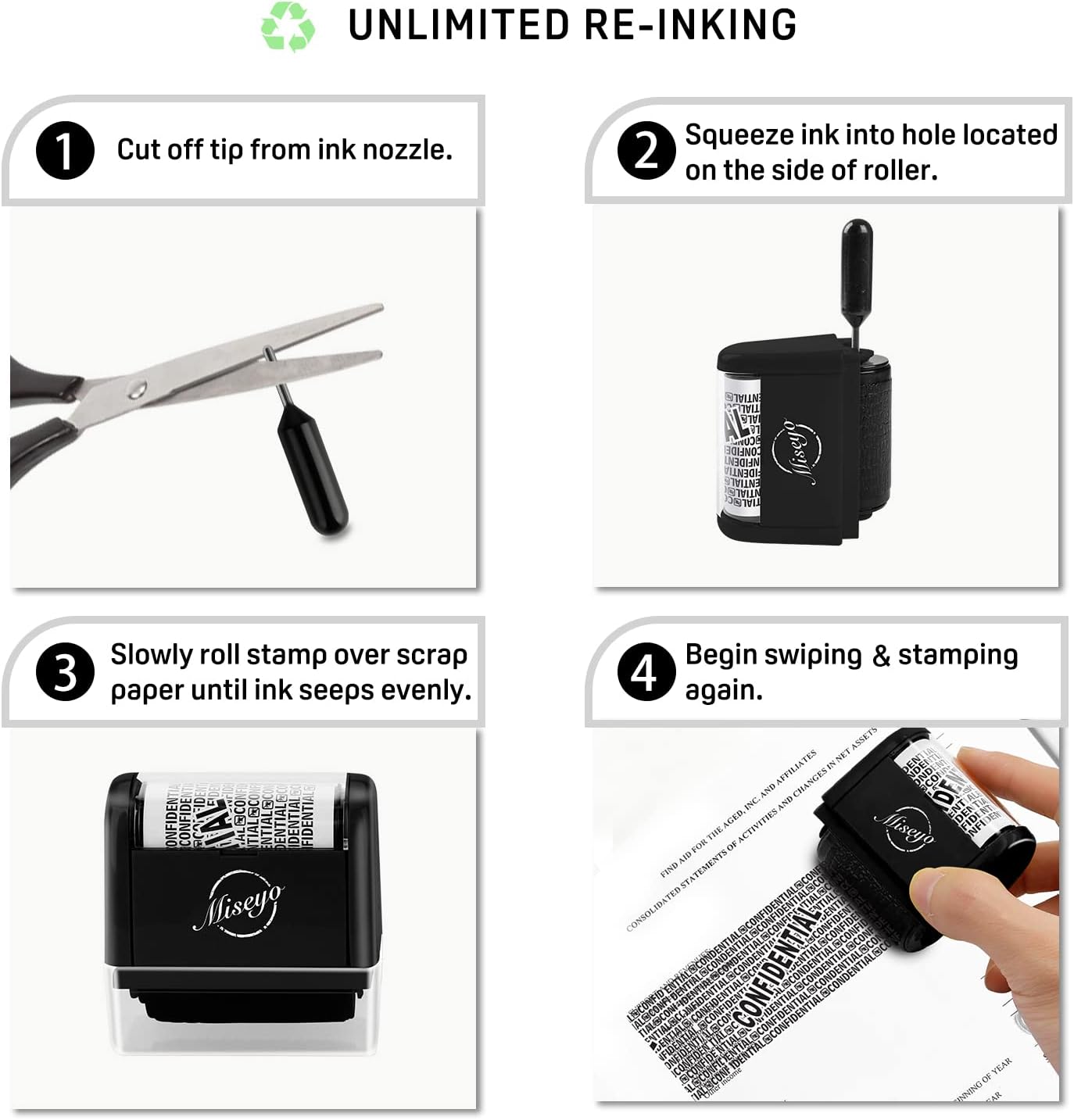 Miseyo Wide Confidential Roller Stamp Identity Theft Stamp 1.5 Inch Perfect for Privacy Protection - Black with Refill Ink - 3 Pack - Black Ink image 5 of 8 B0G5NHZYLT
