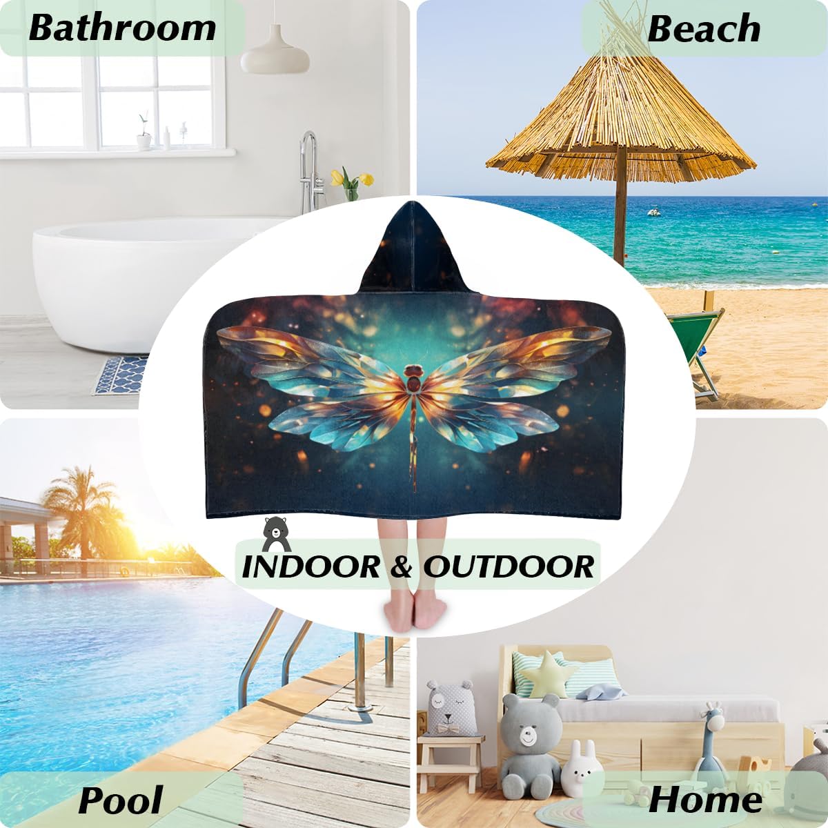 Pardick Kids Bath Towel Galaxy Dragonfly Beach Towel with Hood Pool Cover Up for Girls Boys Soft Absorbent Hooded Bath Towel Toddler Towels for Beach, Pool