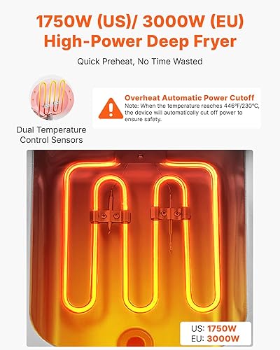 Miniatura 3 de VEVOR Freidora comercial, freidora de aceite individual de 9 cuartos de galón8.5 L, acero inoxidable de 0.039 pulgadas de grosor, freidora eléctrica