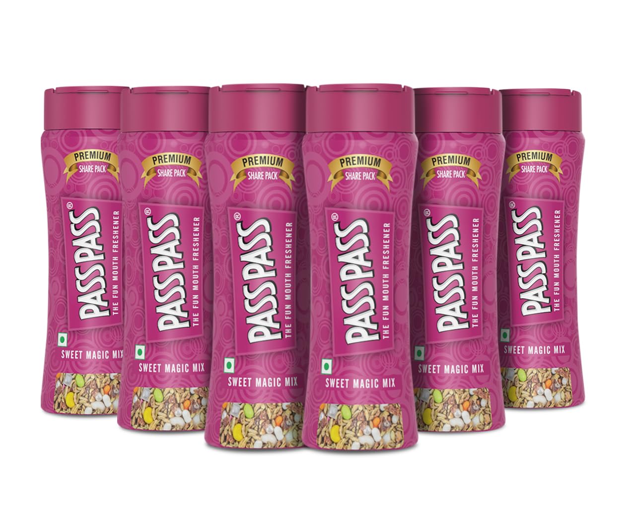 Pass Pass Sweet Magic Mix Spice-Based Mouth Freshener | Digestive, High in Fiber & Antioxidants | For Fresh Breath | Pack of 6-105g Each