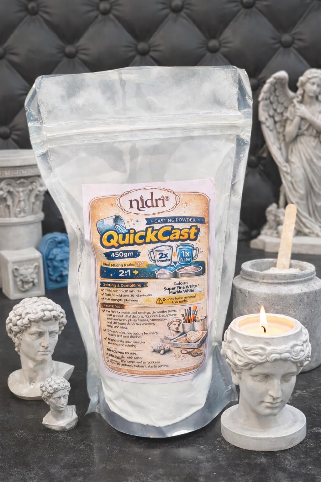 QuickCast Casting Powder |Wt: 450gm |Colour: Marble White |Premium Art and Craft Material for Sculpture Figurines School College Projects Moulding Candle Jars Wall Decor Texture Relief Work-image-29