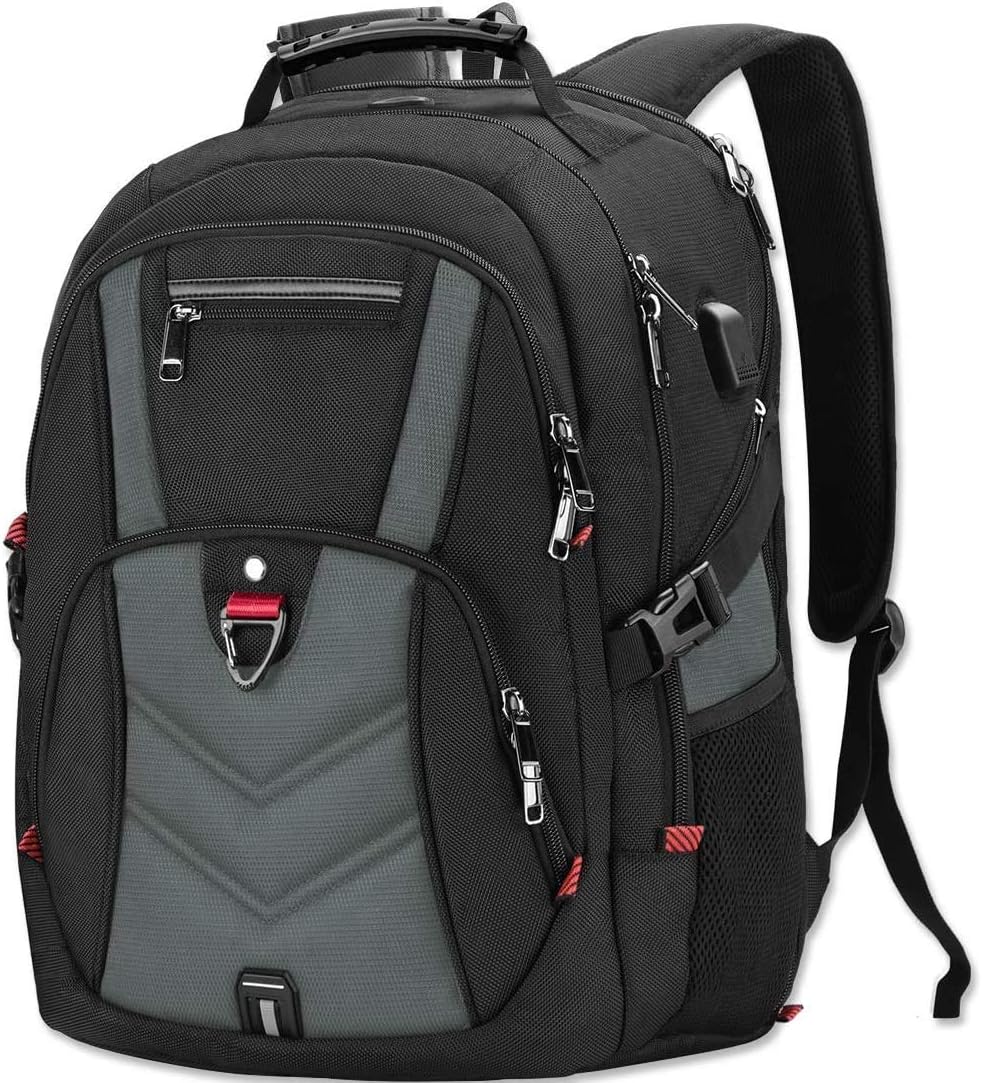 NEWHEYLaptop Backpack 17 Inch Business Travel Backpacks for Men Women Extra Large Waterproof TSA Anti Theft College Bookbags with USB Charging Port 17.3 Gaming Computer Backpack 45L,Grey