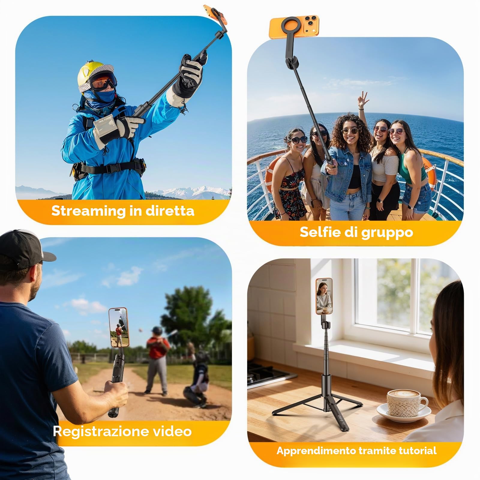 ULANZI SK27 Treppiede smartphone 165 cm, Magneti N52, Telecomando Bluetooth 10 m, 8 Sezioni, Selfie stick magnetico MagPod, Tripode cellulare per iPhone 17, 16, 15, 14, 13, 12, Vlog, Viaggio