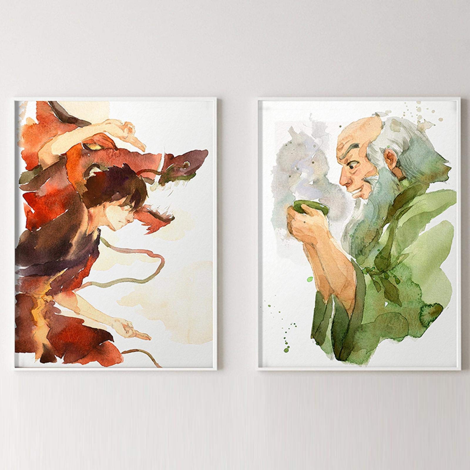 Hanpmy Pittura ad acquerello Stampa artistica Poster e stampa Avatar The Last Airbender Wall Art Painting Wall Picture Living Room Decor-(50X70cm) X2 Frameless