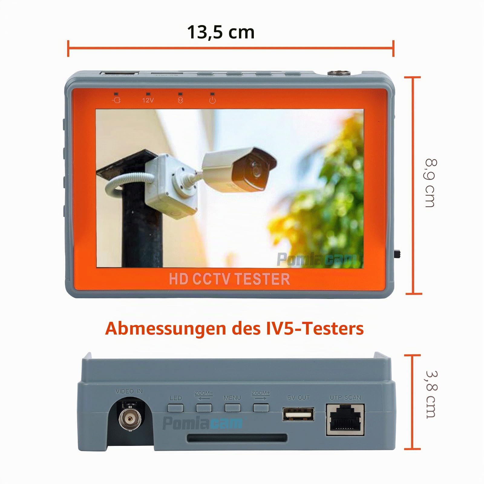 4 in 1 CCTV Tester Support 720P/1080P/3mp/4mp/5mp/8MP AHD, TVI, CVI & CVBS Analog Camera, Security Video Monitor with 4.3 inch LCD Screen DC12V 1A Power Output, UTP Cable Tester, PTZ Control