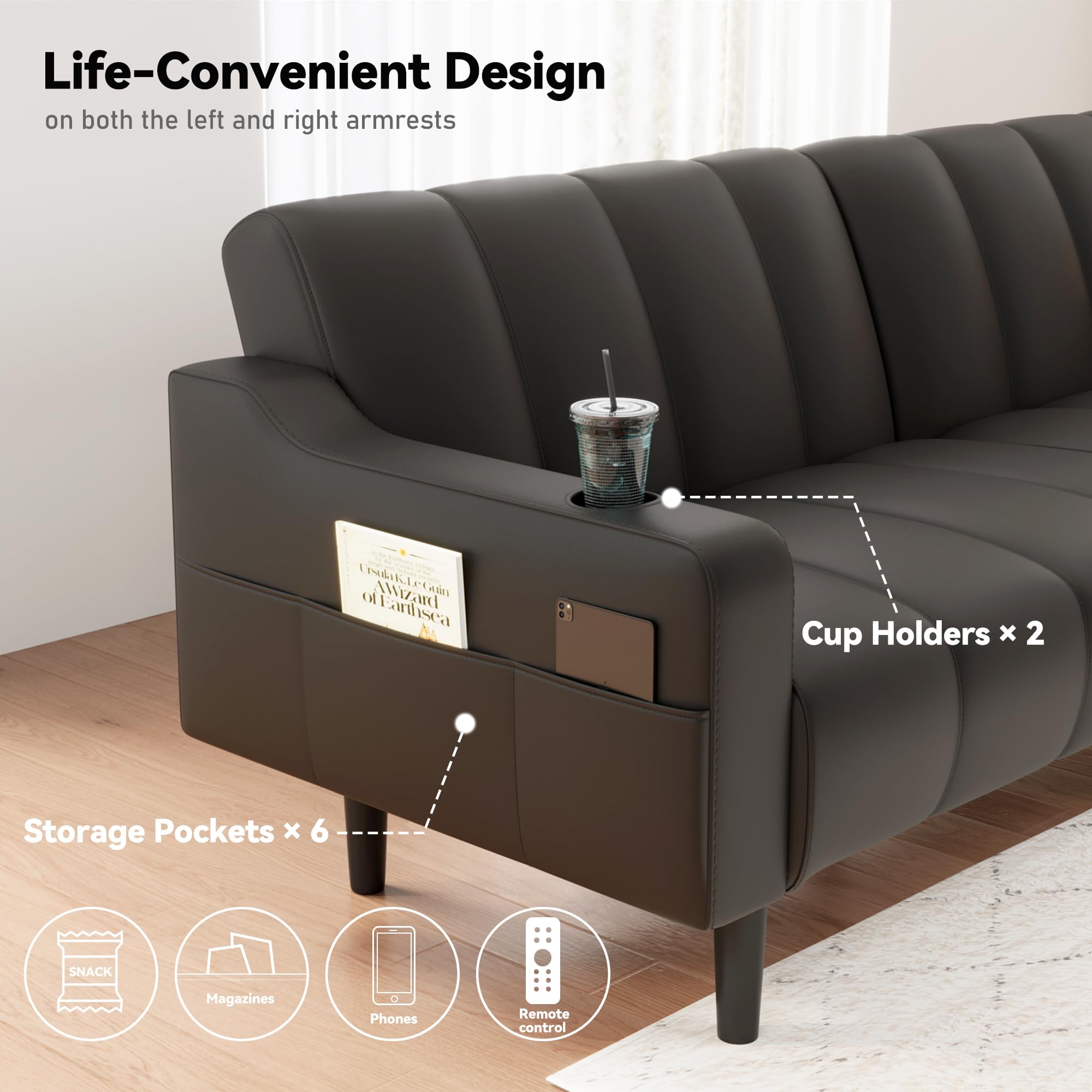 Amazon.com: 80'' Leather Couch, Futon Sofa Bed, Faux Leather