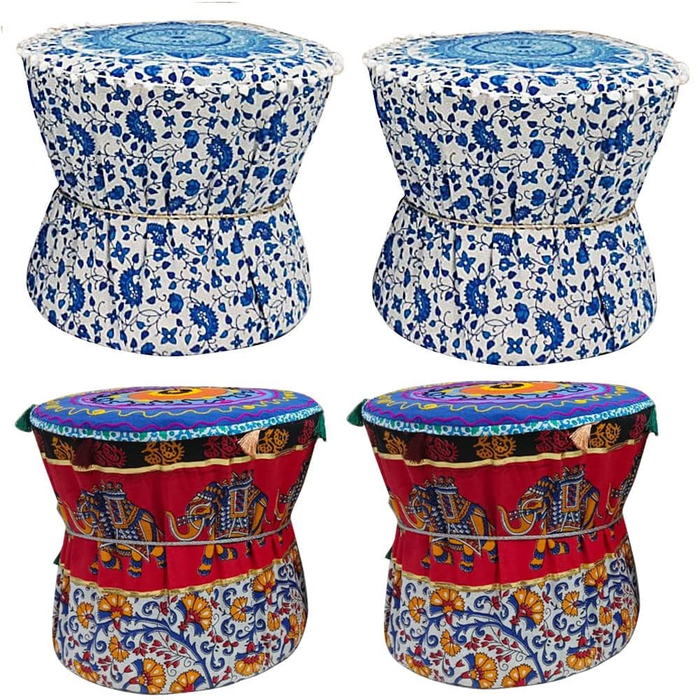 jagdmba handicrafts Muda Cover Mandala Set of Two Footstool Bamboo Cover Multi Colour Mudda Ottoman Pouffe Cover Set of 4 Pieces Size 17x18 Inche (Cover Only)-image-18