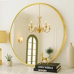 SONGMICS Miroir rond, Miroir salle de bains pour mur, 16 Inches, cadre en métal, facile à installer, noir d'encre ULWM104B01