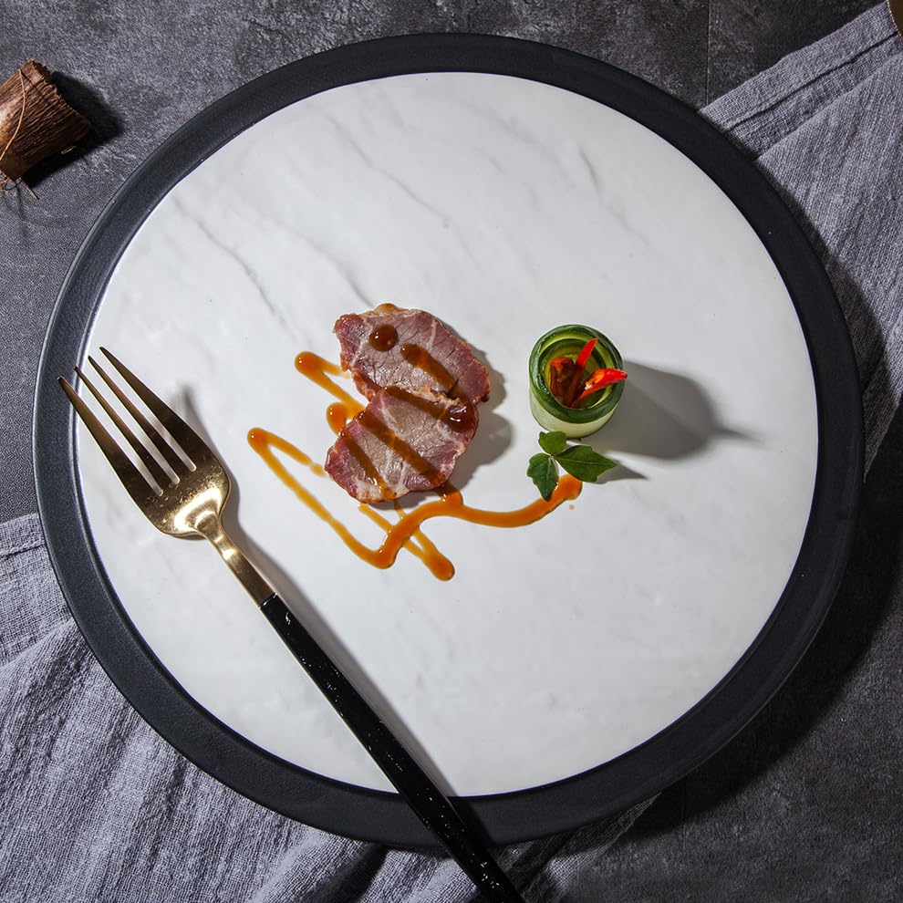 Platos para cocina, vajilla creativa para hotel, restaurante, plato de carne de cerámica negra mate, plato redondo plano para comer (10 pulgadas)