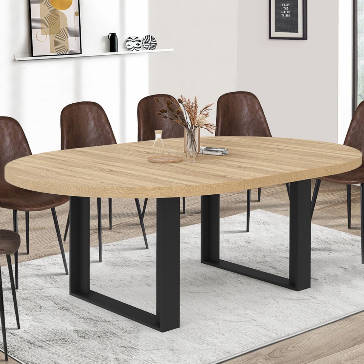 IDMarket - Mesa de comedor redonda extensible Phoenix 6-10 personas madera y negro 140-200 cm