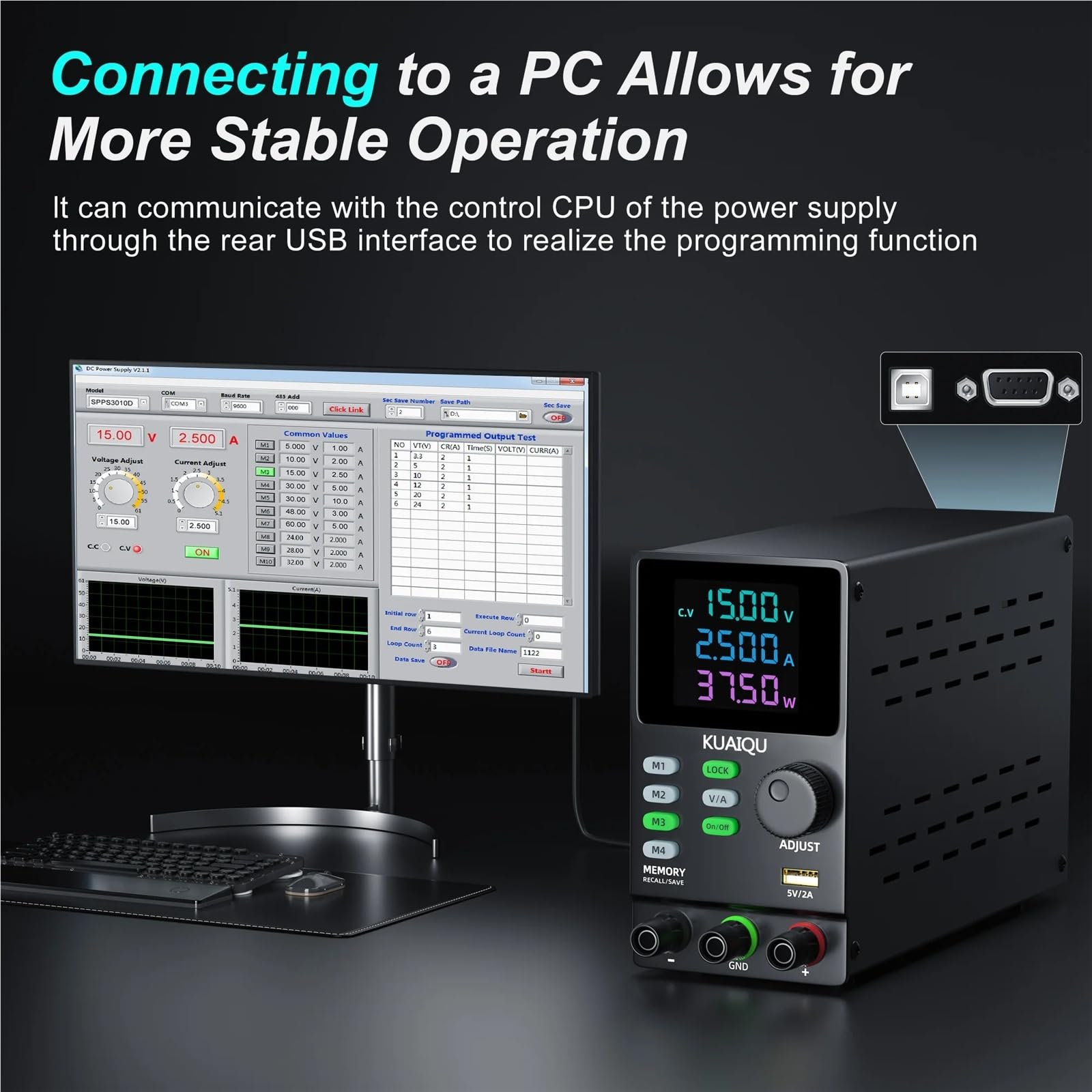 DC Power Supply Adjustable Regulated 30V 5A 10A,200V 300V 1A,With RS232 Free Software Shipping From USA(SPPS-D305-232)