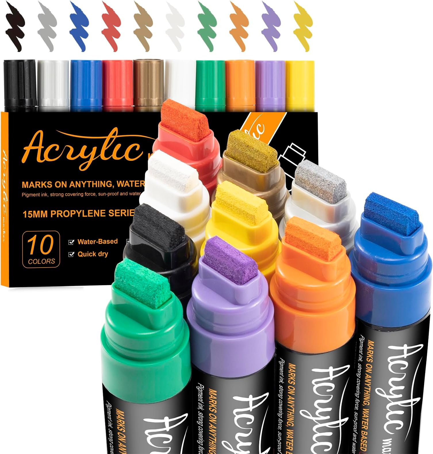 Funcils 10 Jumbo Acrylic Paint Markers 15mm Acrylic Paint