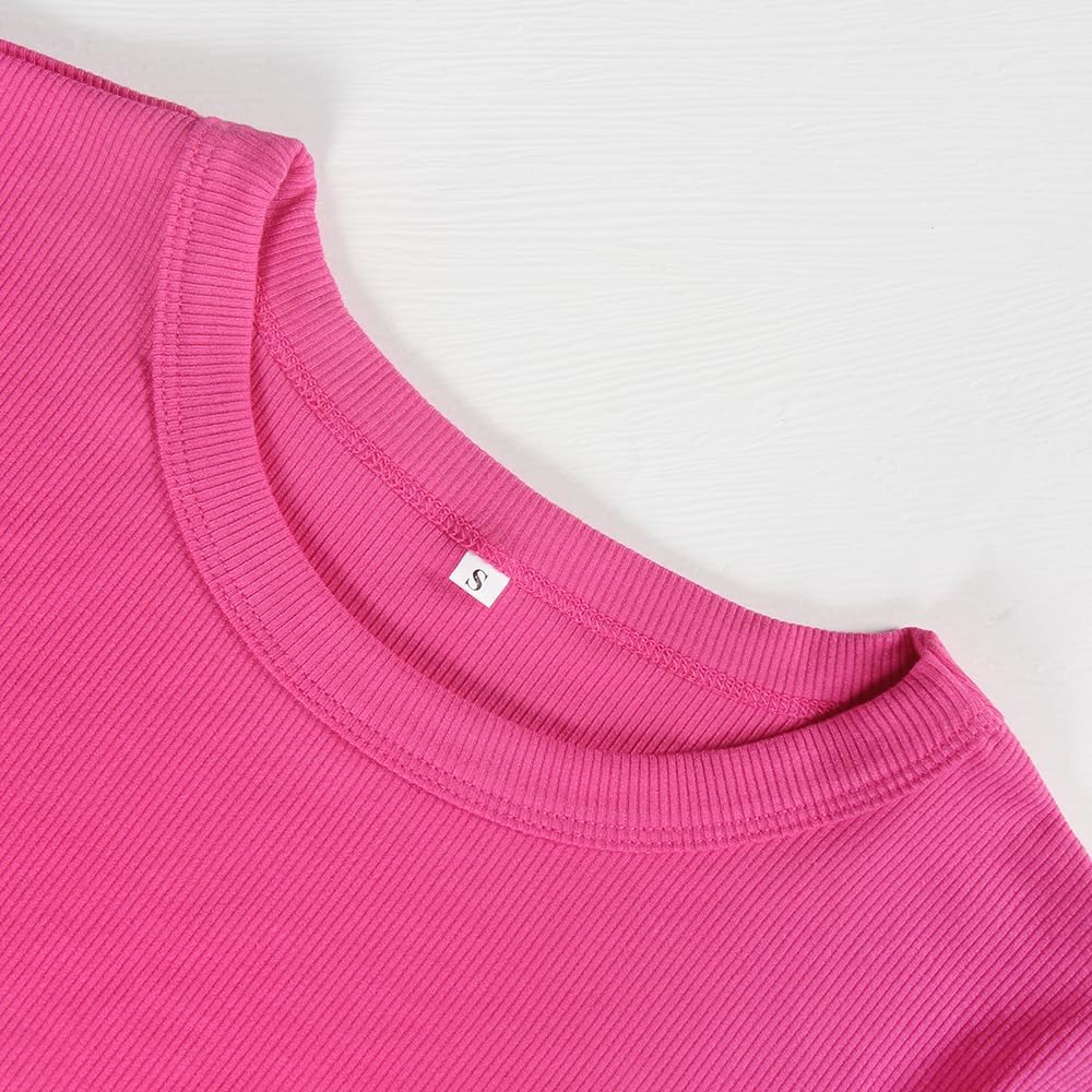 Artfish Women Crew Neck Ribbed Knit Long Sleeve T-Shirt Form Fitting Casual Basic Tops - Image 3