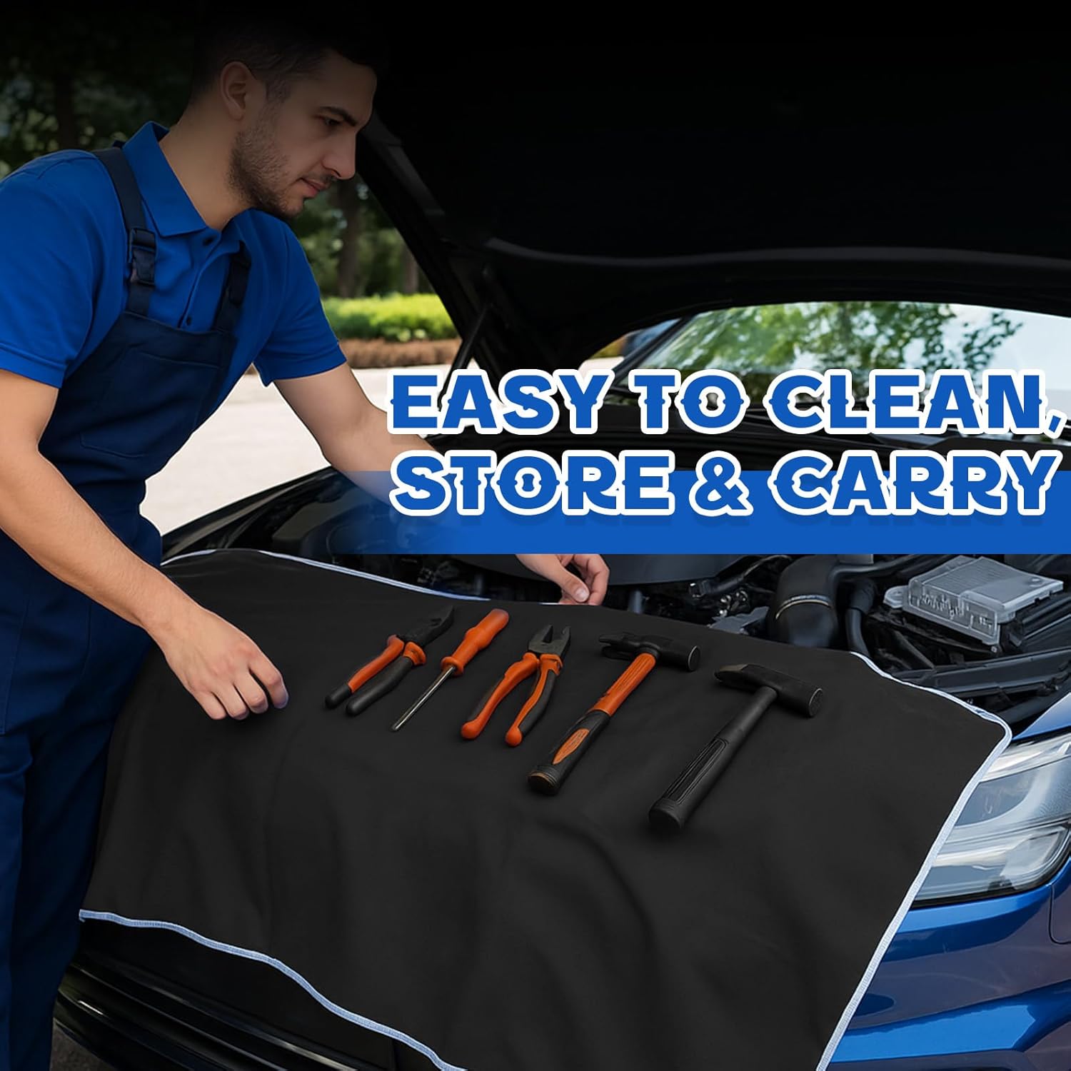 DaisyInner 3 Pcs Magnetic Fender Protectors for Mechanics 42 x 23 Inch Microfiber Fender Cover Mats Protect Car from Scratches and Dust in Repair Universal Fit for Car, Suvs and Truck (Black)