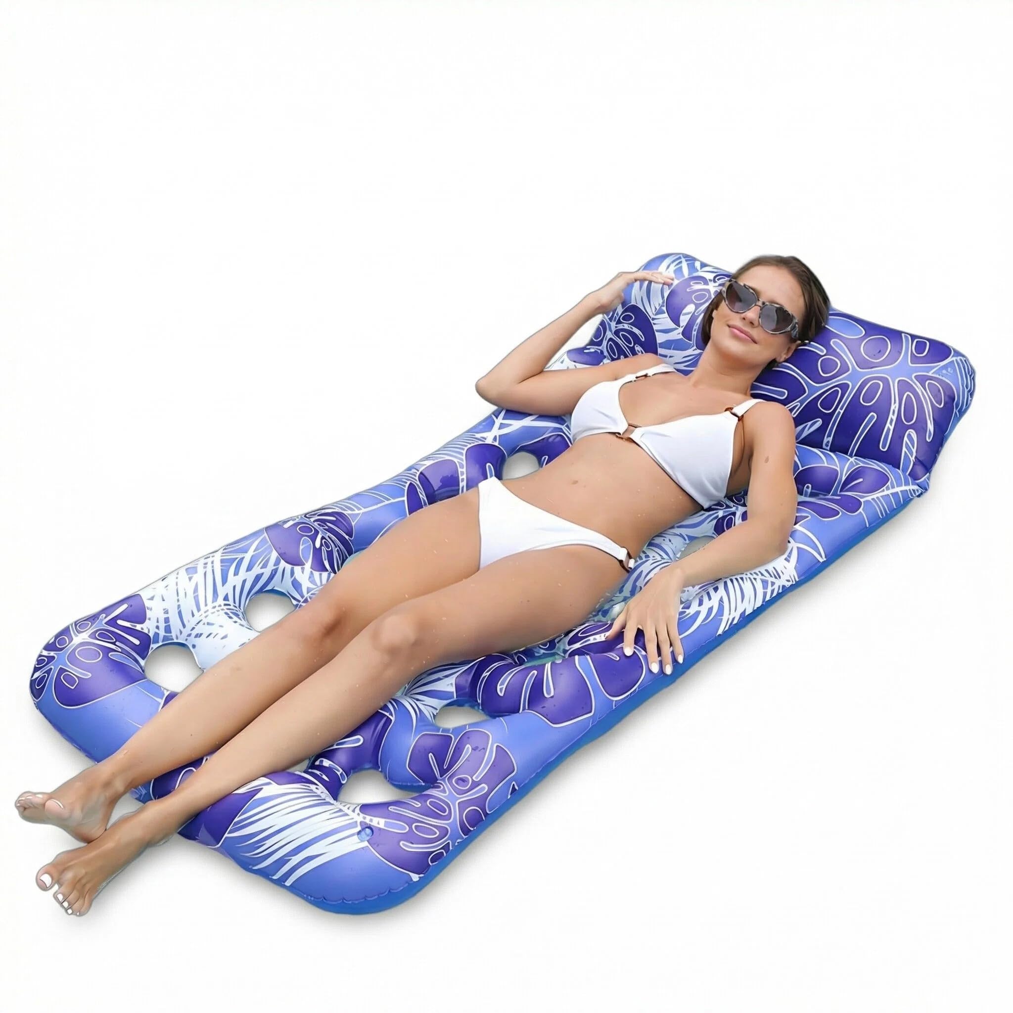 Inflatable Pool Float Lounge for Adult 180 * 90cm, Pool Bed Float with Head Rest, Sun Tanning Pool Floaties Lounger Keep Cool for Beach, Swimming Pool, Lake (Purple)