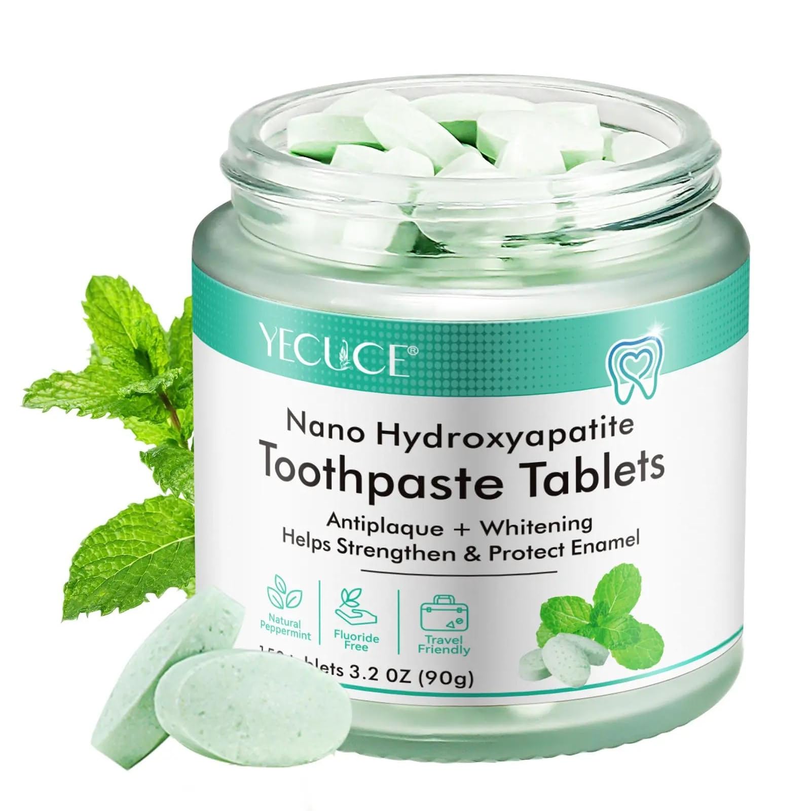 150Pcs Toothpaste Tablets, Mint-Flavored Nano Hydroxyapatite Toothpaste Tablets, Teeth Whitening Toothpaste Tablet With Mint, Travel Friendly Long-Lasting Fresh Breath