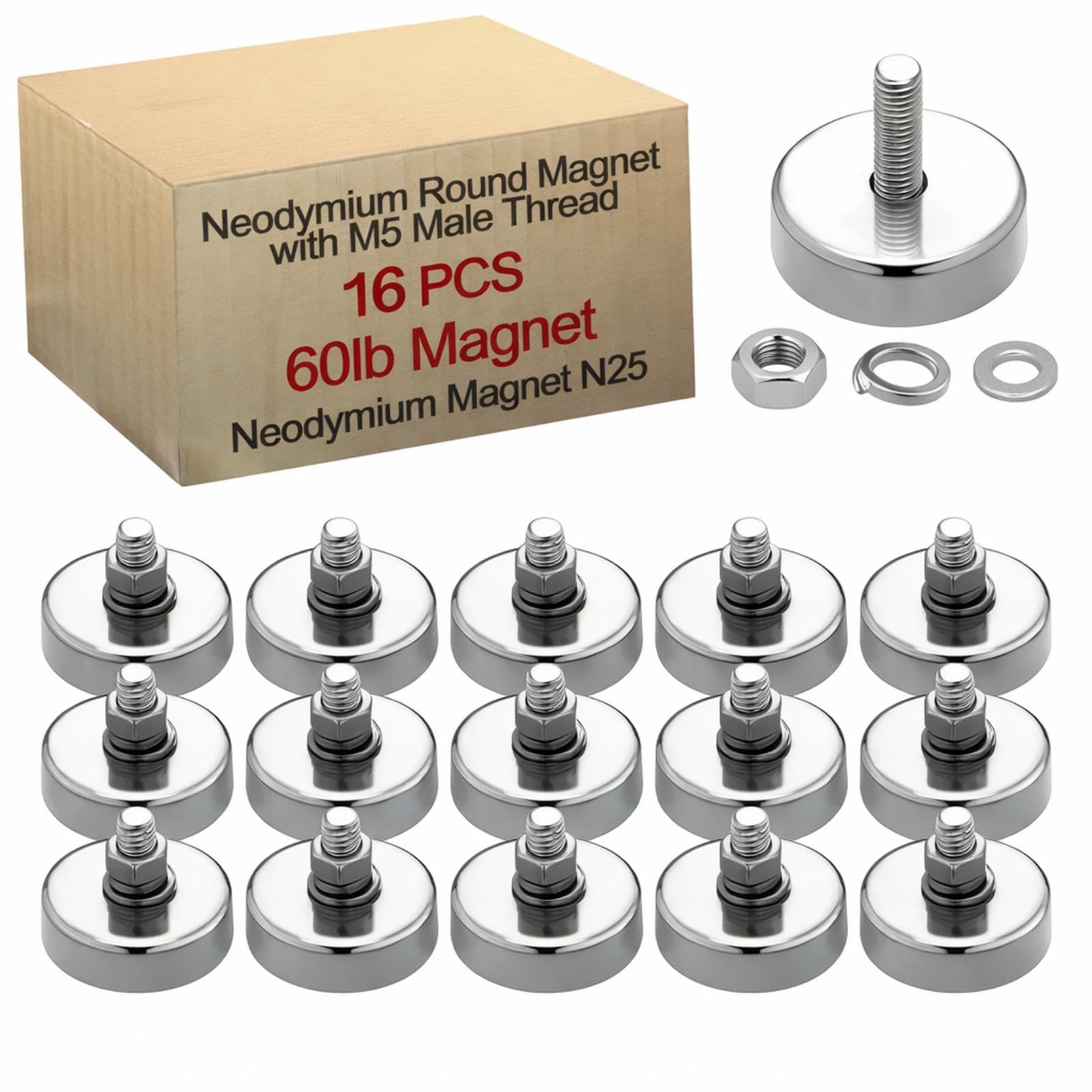 Flutesan 8pc Strong Round Mounting Magnet with Bolt, 1.42"-110lb-M6 Silver — Amazon image 9