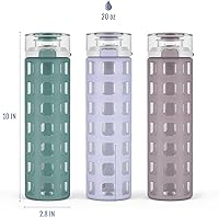 Vista 3 de Ello Syndicate - Botella de agua de vidrio reutilizable de 20 onzas con tapa abatible a prueba de fugas de un solo toque, funda protectora