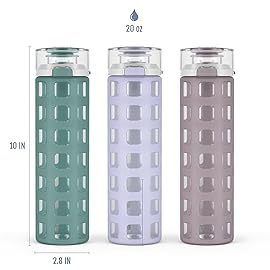 Ello Syndicate 20oz Reusable Glass Water Bottle with One-Touch Leak Proof Flip Lid, Protective Non-Slip Silicone Sleeve, Carry Loop for Coffee, Tea and Water, BPA-free, Dishwasher Safe, Mauvewood