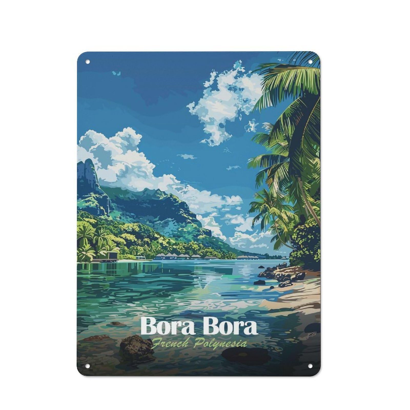 Junmoney Style-11 Tin Wall Plaque 40X30cm With Bora Bora French Polynesia Landscape For Guest Room Or Hallway, A Decorative Christmas Gift For Home Decor Collectors