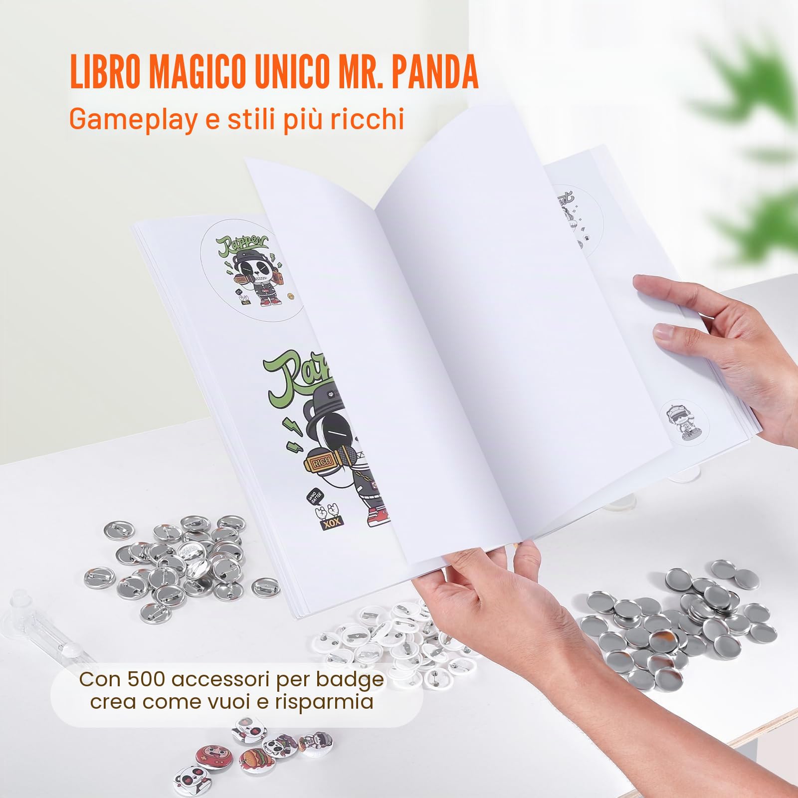 VEVOR Kit per Fustellatrice Manuale di Badge Spillo Bottoni Diametro 25mm 500 Pezzi, Kit di Punzonatrice Manuale in Plastica per Badge Spillo Fai-da-te con Accessori Completi Modelli da Diametro 25mm