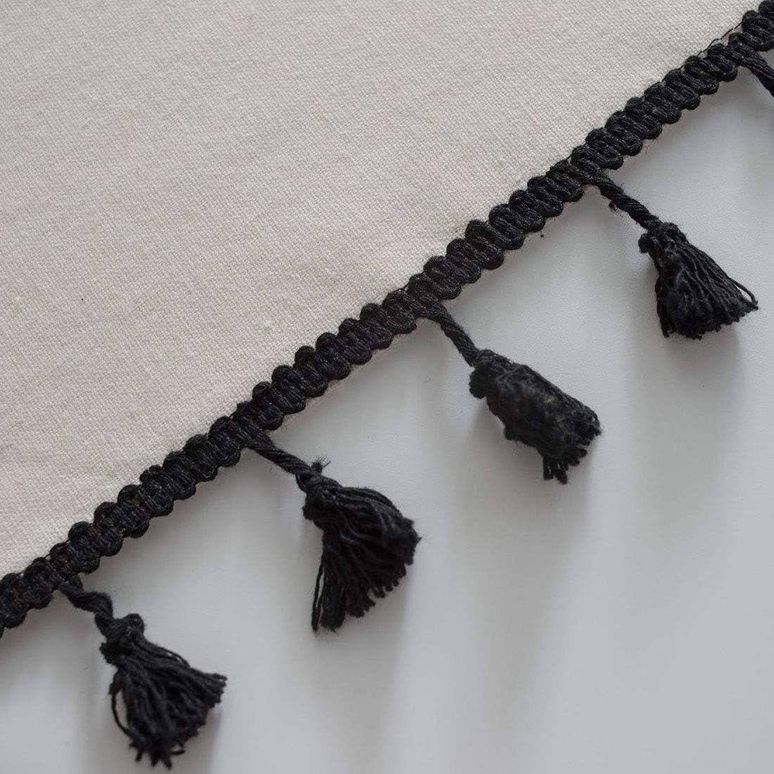 Bohemian Cotton Linen Window Curtains,Geometric Print Curtain,Rod Pocket Window Drapes with Tassel,Thermal Insulated Room Semi Blackout Curtains,1 Panel (Black,59" x 63")