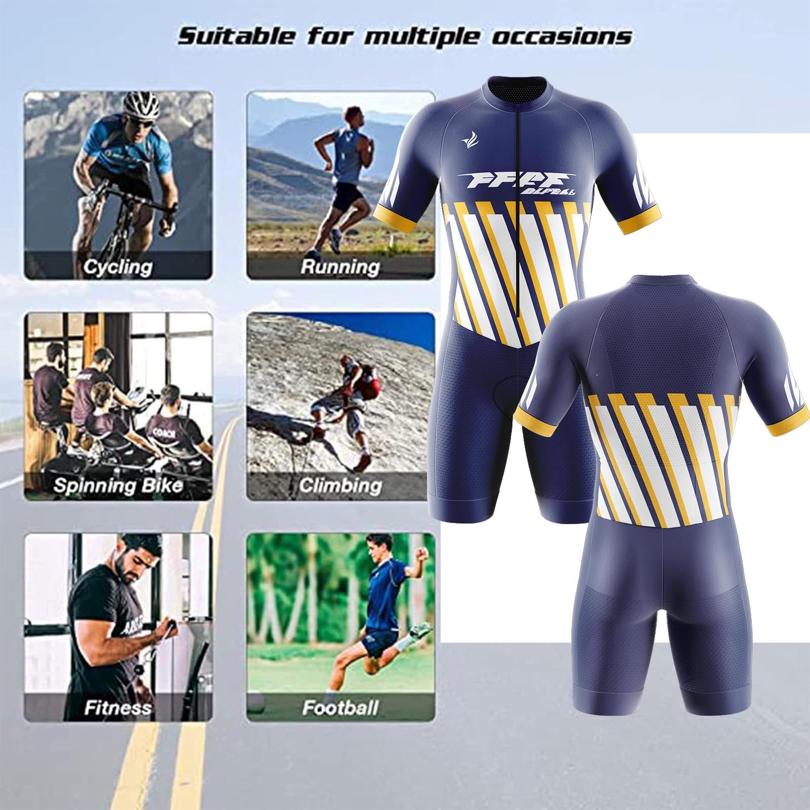 2025 Herren Fahrrad-Skinsuit Triathlon Anzug Herren Herren Radsportanzug gepolstert einteilig Trisuit Bike Top Short Trisuit Einteiler (Q6,L)
