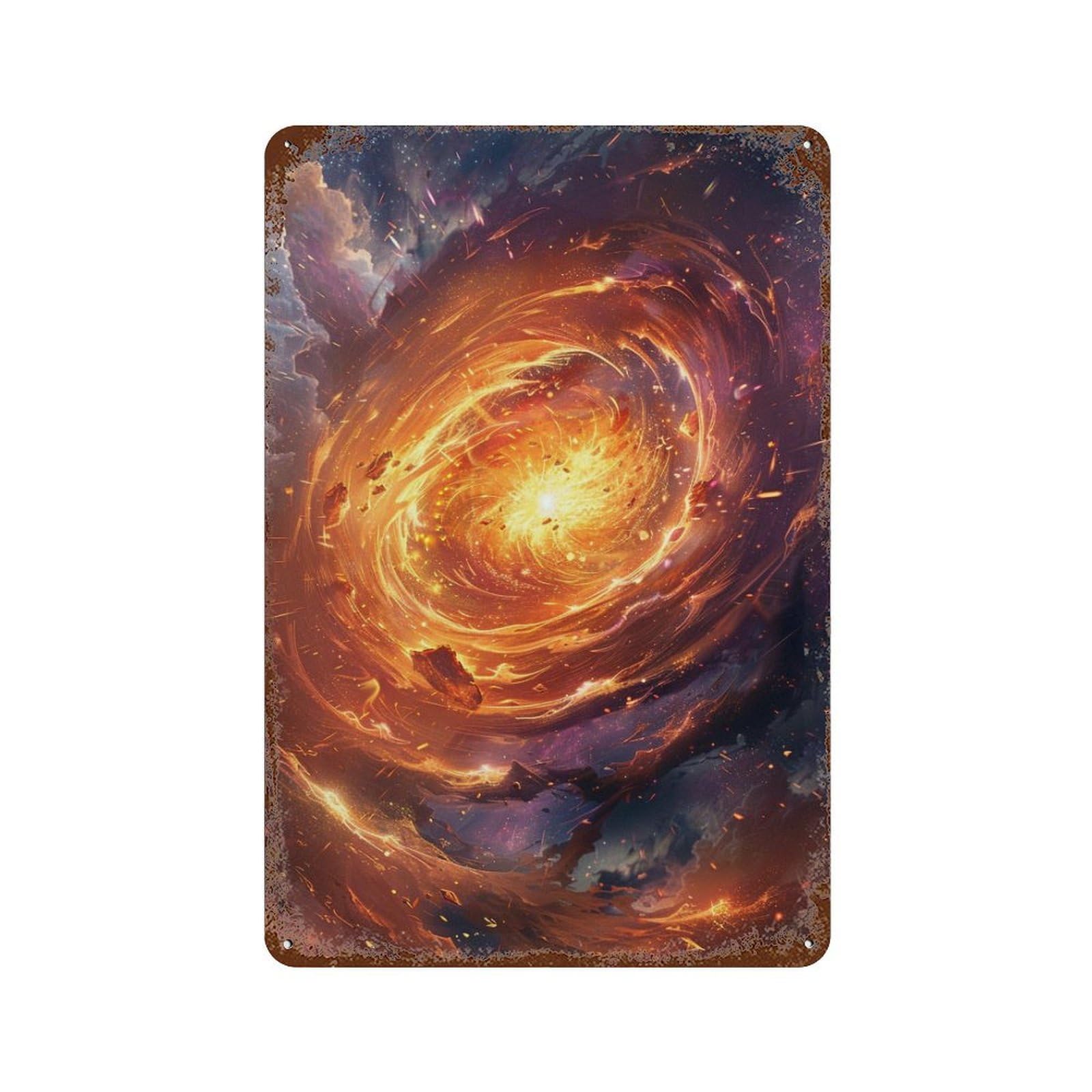 Rust Effect Galactic Firestorm Rusty Metal Tin Sign 11.8"x7.9", Decorative Metal Wall Art for Farmhouse, Kitchen And Entryway Decor