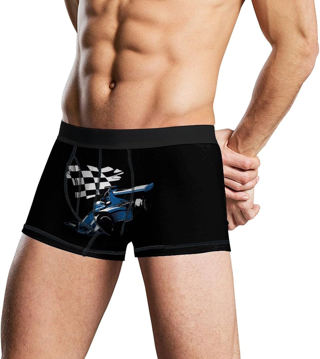Blue Car with Racing Flag Novelty Men's Trunks Soft Breathable Underwear Patterned Stretch Briefs