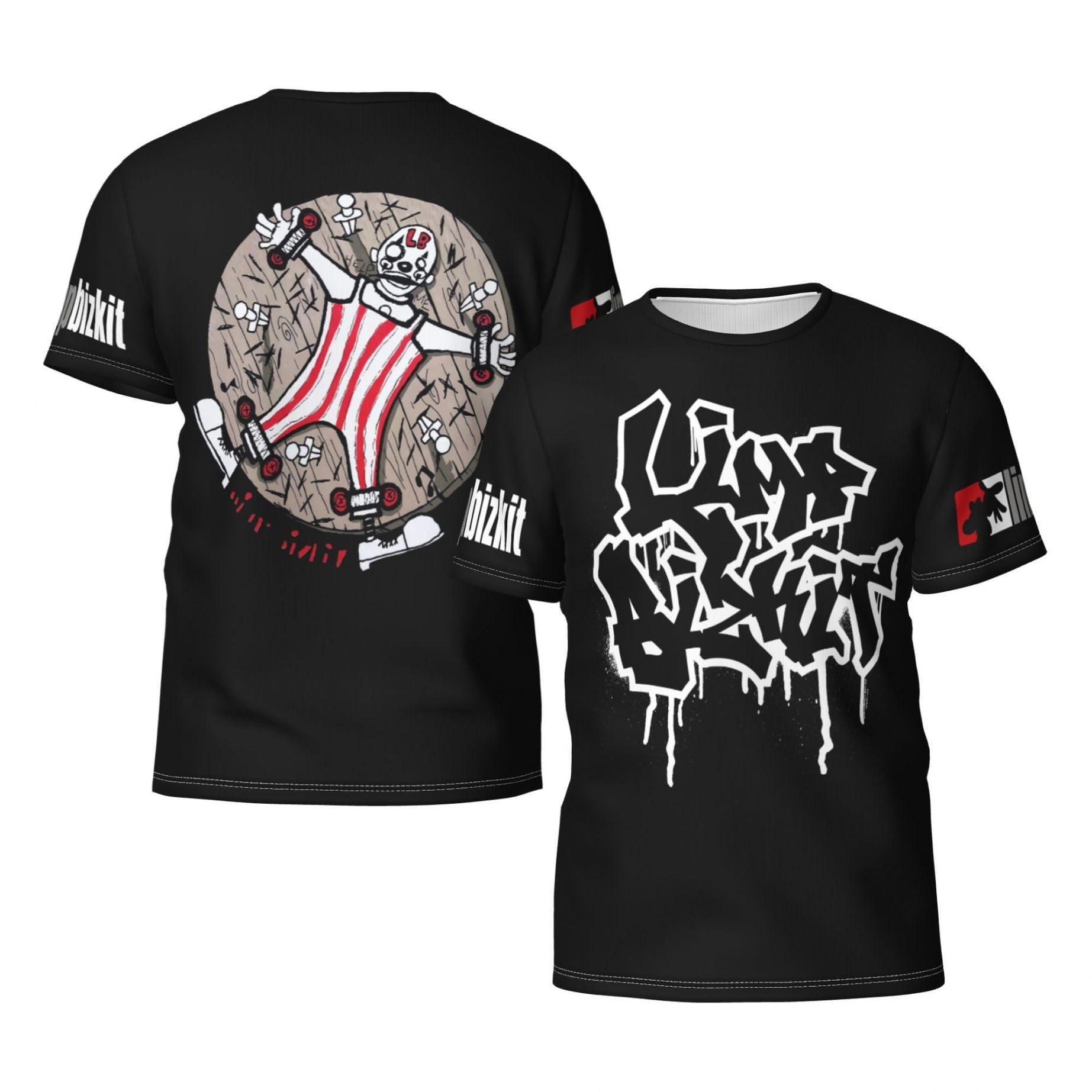 Man's Bizkit Rap Rock Band Limp T-Shirts Casual Summer Tees Crewneck Short Sleeve Shirts with Multi-Side Prints Multicoloured XXL