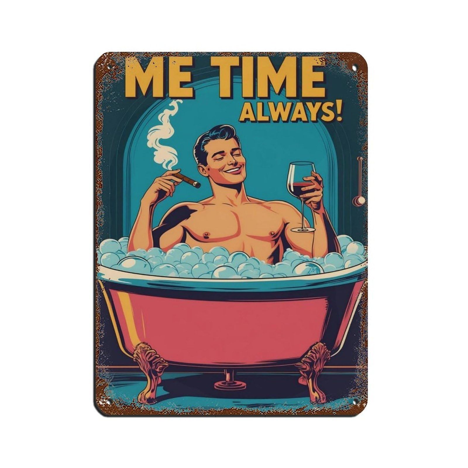 Poster rétro en métal anti-humidité déco murale idéale salle de bain Bath 30x40cm