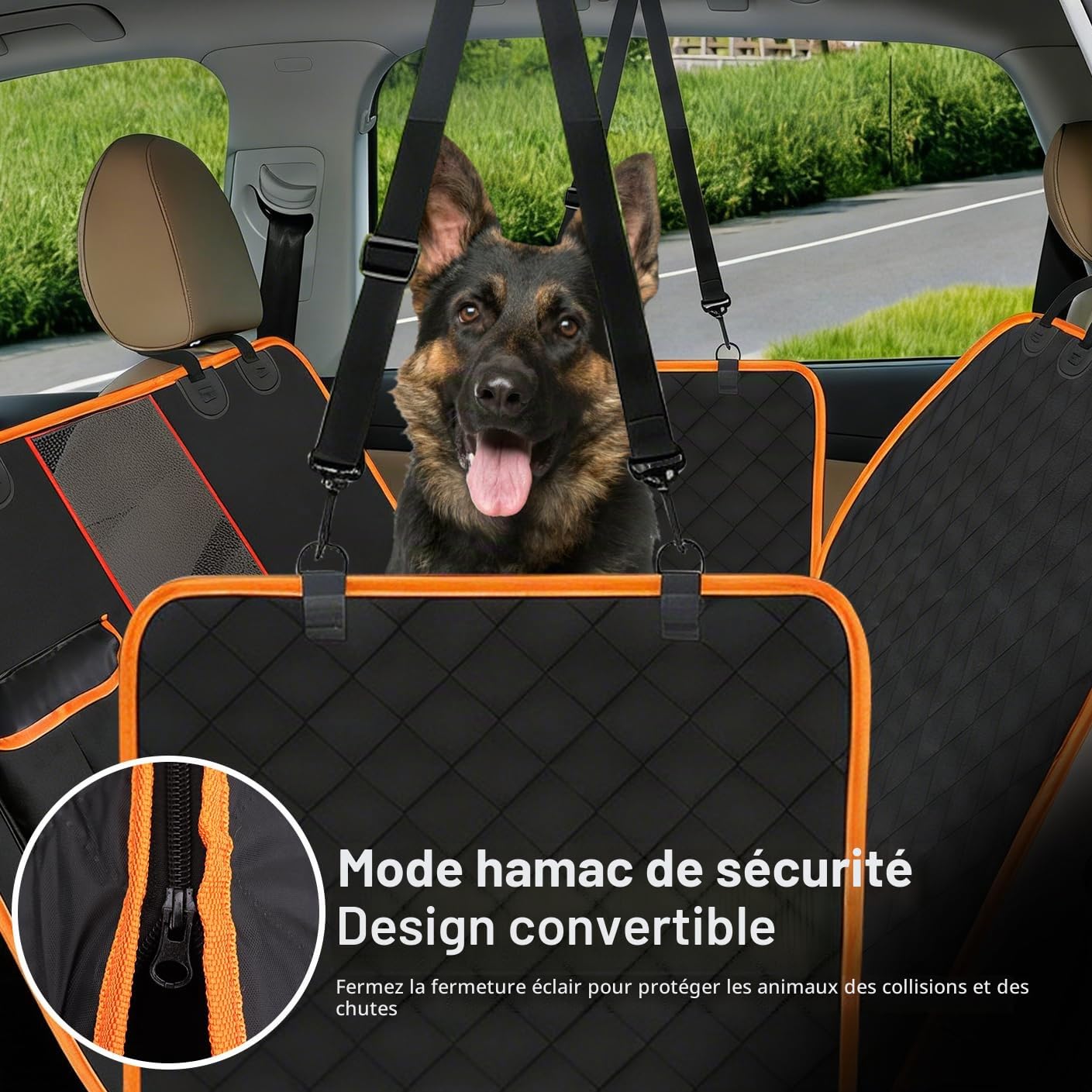 Sgizoku Housse de siège de voiture pour chien, imperméable et résistante aux rayures, hamac pour chien 600D pour siège arrière de voiture, antidérapant avec fenêtre en maille, protecteur de siège pour