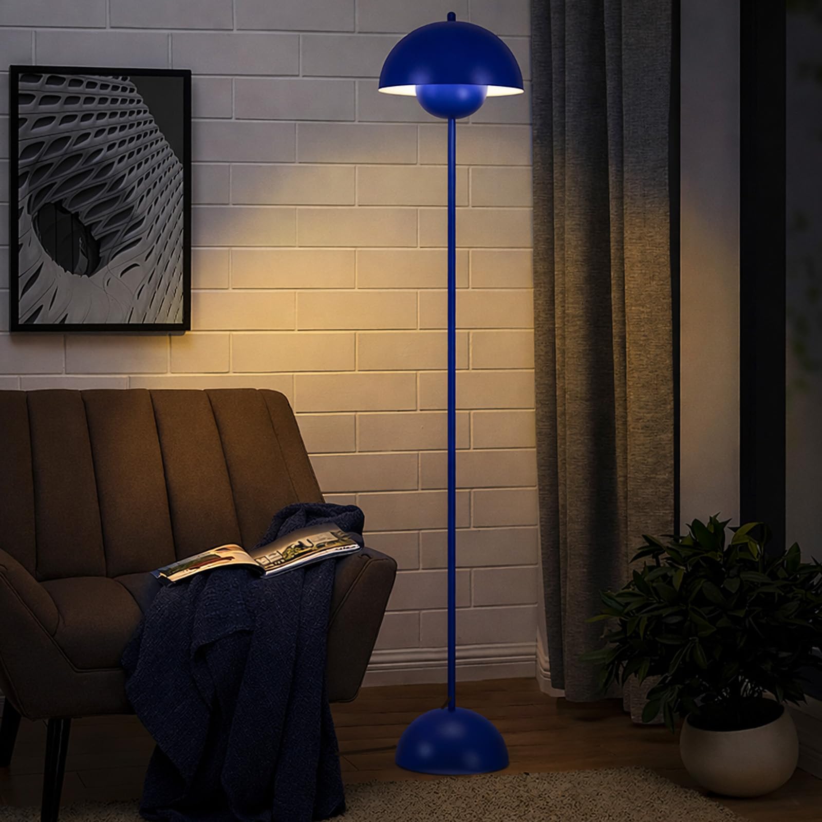 Alpinaluz Lampa stojąca ze stali z kopułowym kloszem – nowoczesny, nordycki i retro – oświetlenie pośrednie – oprawka LED E27 – przełącznik nożny do salonu, sypialni lub jadalni (błękit kobaltowy)