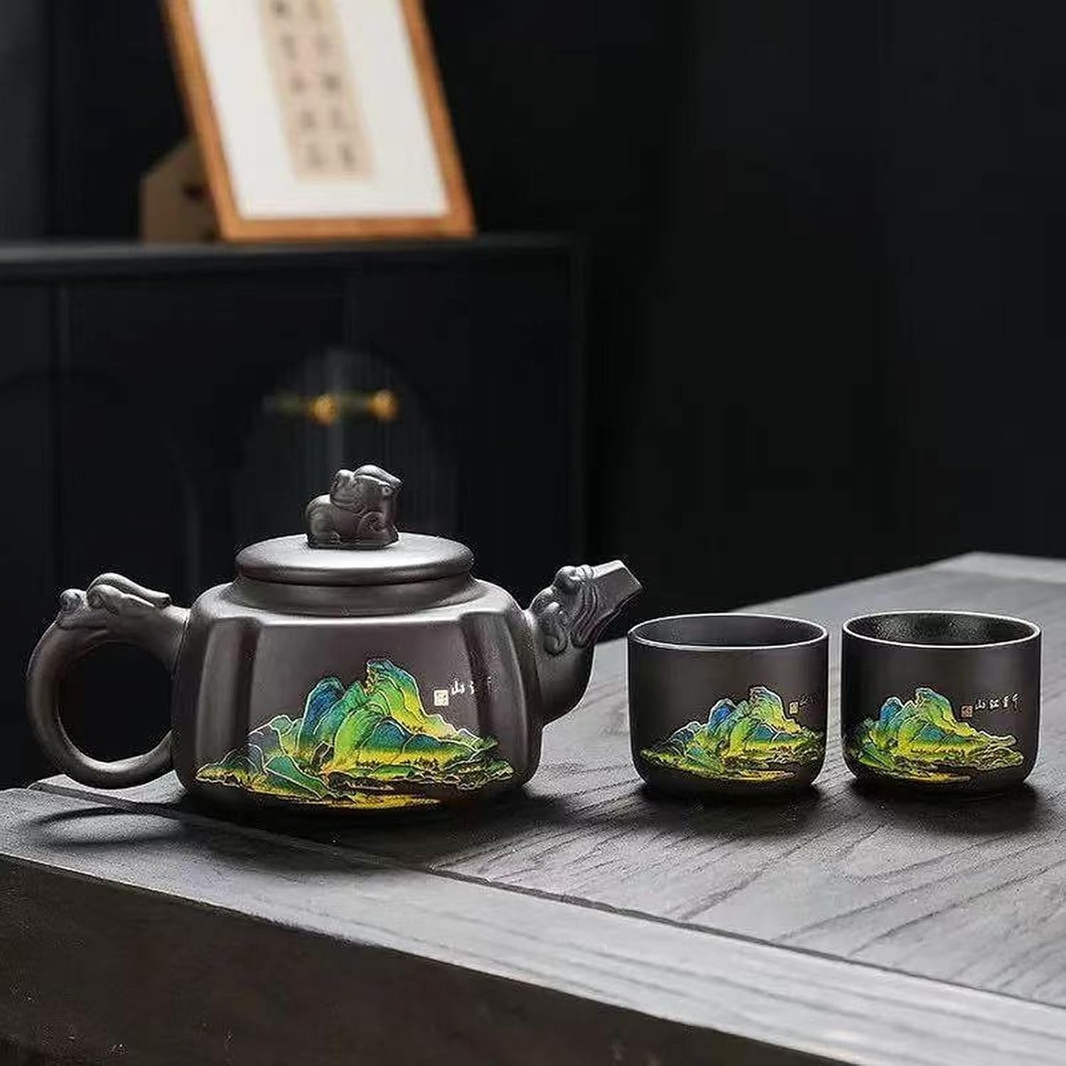 Zisha Tea Set, Chinese Tea Set with Gift Package, Suitable for Father's Day, Mather's Day, Birthday, Christmas Gifts (Square Mountain)