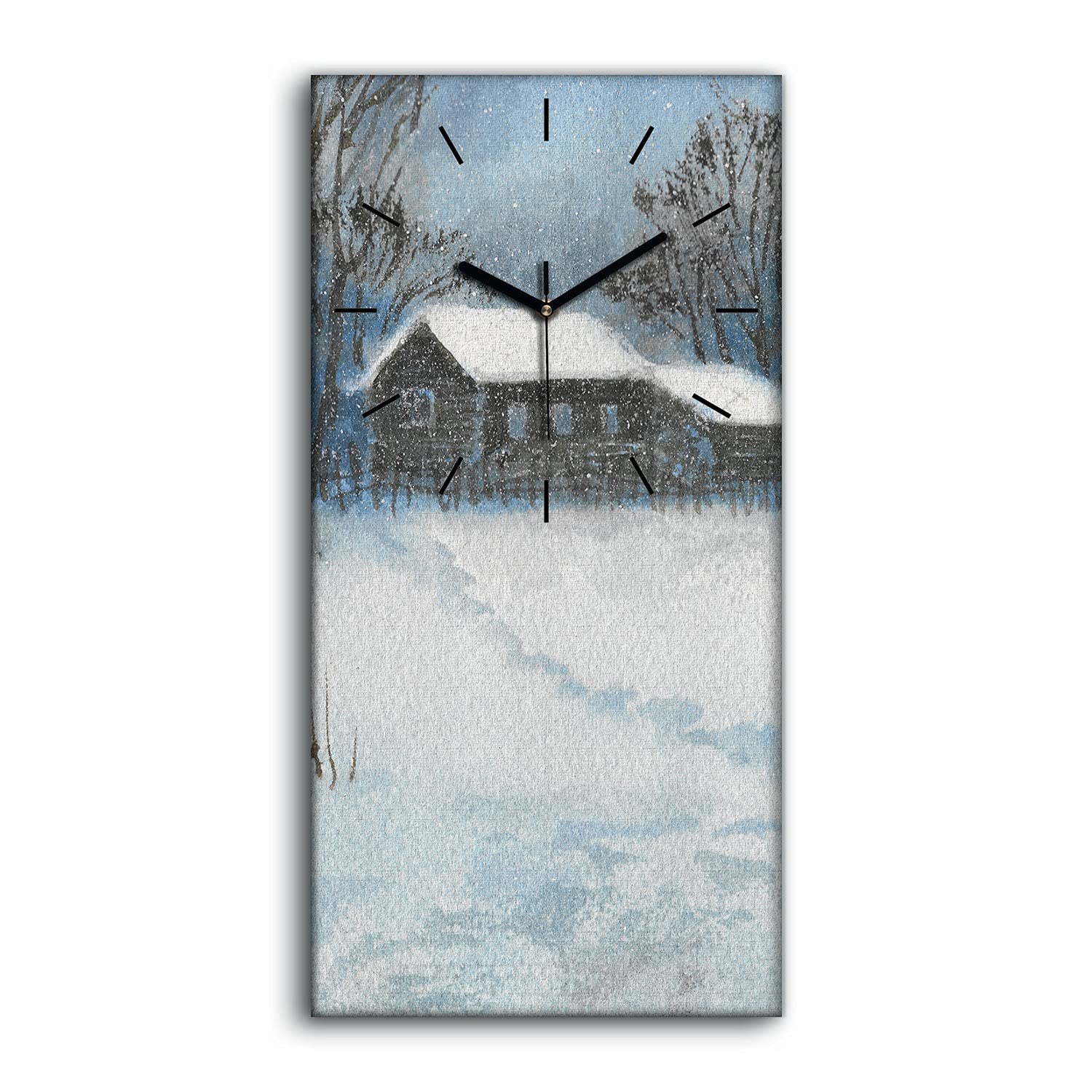 Horloge sur Toile 30x60cm Arbres de Hiver de Neige avec Mains Noires Silencieuses