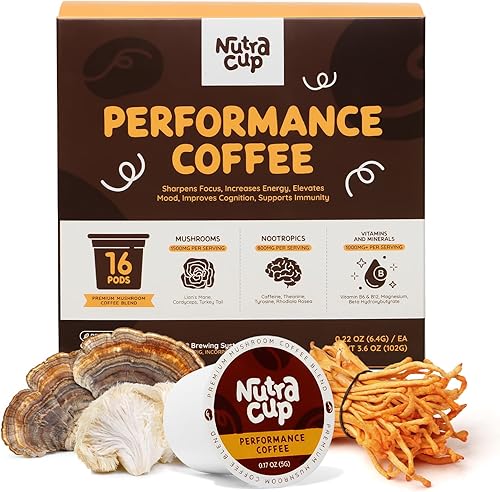 Cápsulas de café de hongos adaptogénicos de alta calidad, melena de león, cordyceps, cola de pavo y nootrópicos para un mejor rendimiento, enfoque,