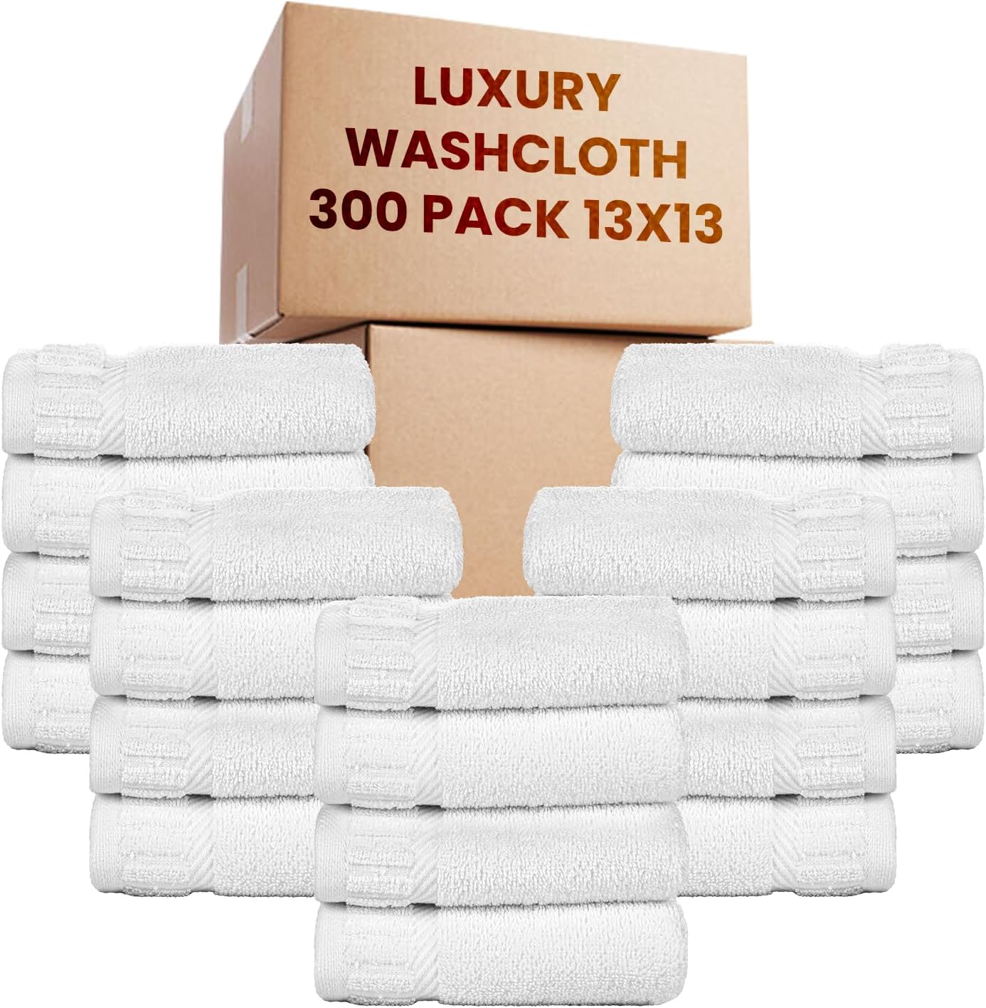 belem Ryotei Luxury Bulk Face Cloths 13x13 Inch – 300 Pack | 2-Ply 100% Combed Cotton Piano Border | Ultra Soft, Highly Absorbent, Durable Hotel Quality Washcloths for Spas, Gyms, Hotels & Resorts