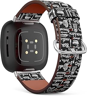 CJBROES Replacement Leather Watch Band, Compatible with Fitbit Versa 3 and Fitbit Sense of Wristband Bracelet Accessory - Coffee Drink