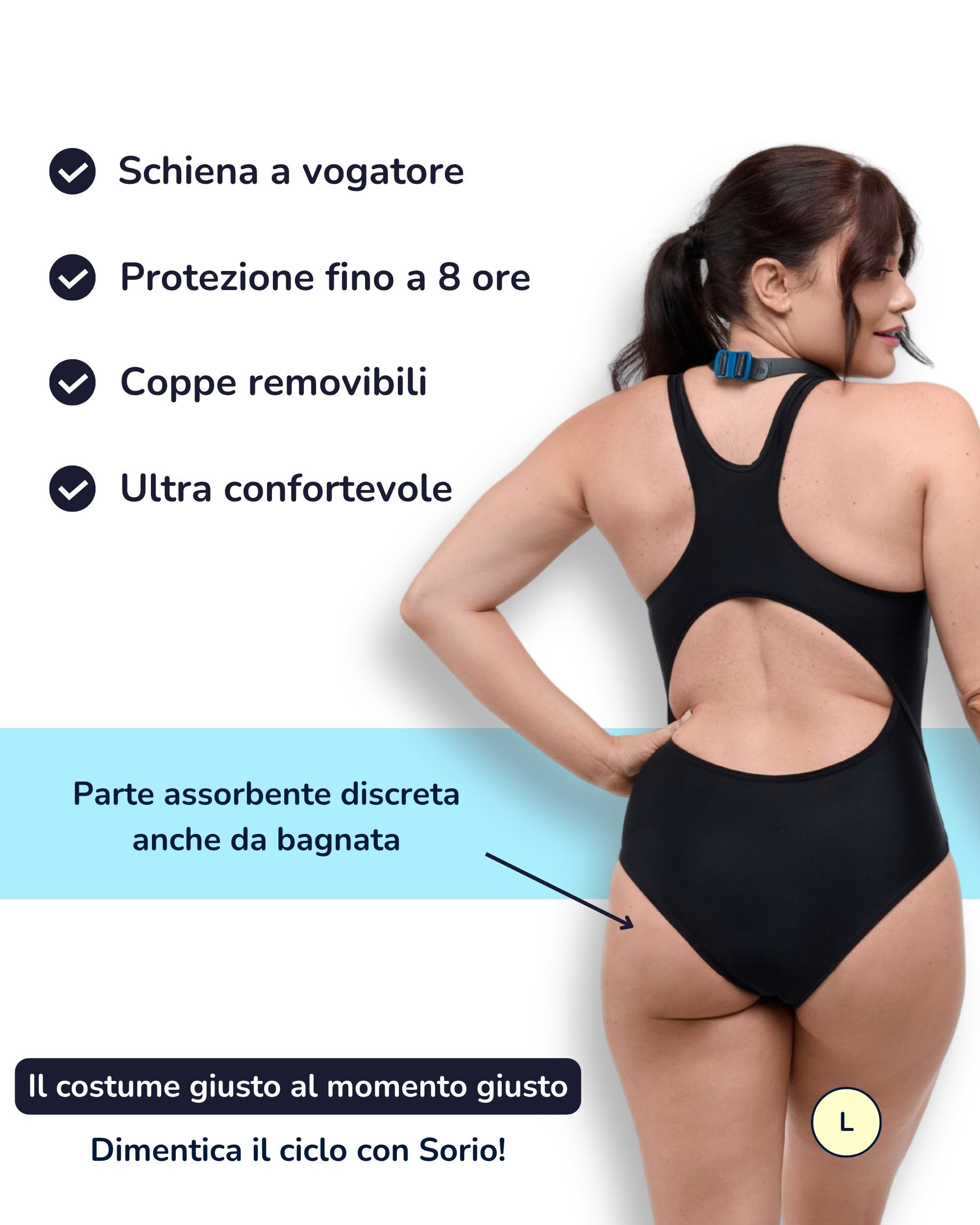 SORIO® Costume da Bagno Mestruale Intero - Donna e Ragazza - Flusso Medio Abbondante - Assorbente, Anti-Odore e Anti-perdite - Costume Mestruale Impermeabile e Discreto - Mare Piscina - Lola