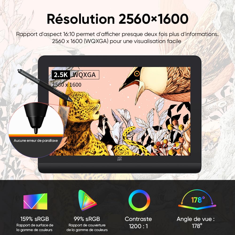 XP-PEN Artist Pro 16 (Gen 2) Tablette Graphique Dessin Écran Laminé Stylet 16K Pressions 2560x1600 159% sRGB